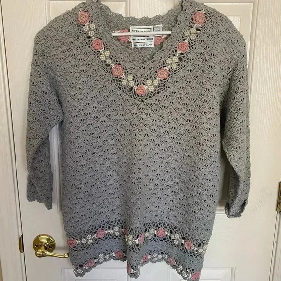 Vintage Shenanigans Hand Knitted Sweater Cottagecore Grannycore Women Medium - Picture 1 of 5